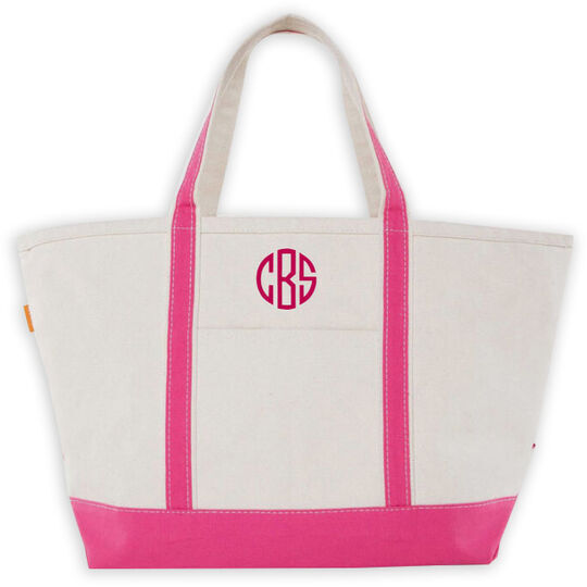 Personalized Large Pink Trimmed Boat Tote